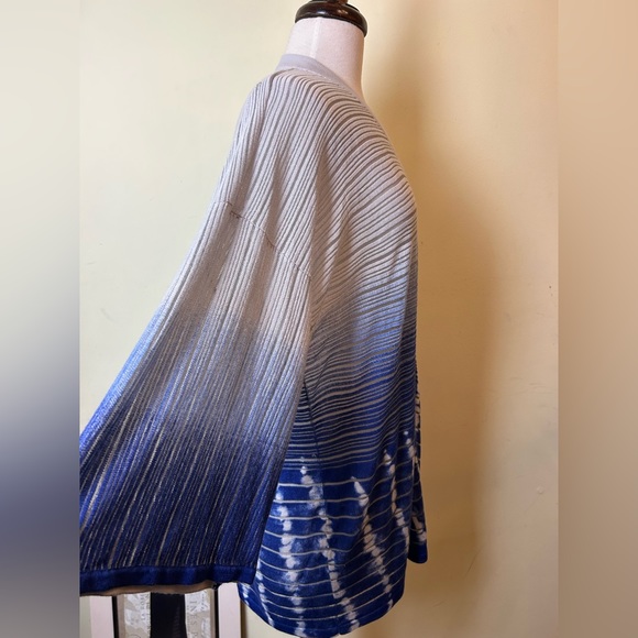 Chicos Travelers Cardigan Open Size 3 Blue Tie Dye Ombre Komono Sleeves - Picture 4 of 7